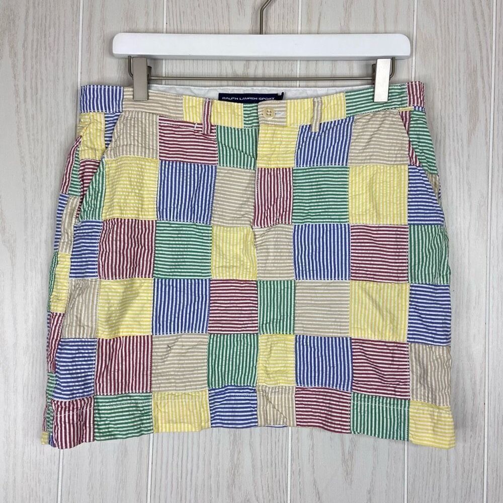 Ralph Lauren Sport Womens Mini Skirt Seersucker Patchwork Colorful Size 8